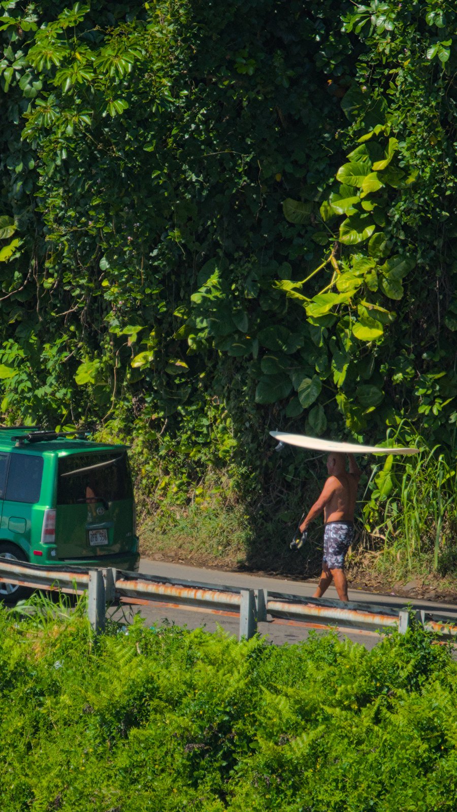 Man carrying surfboard to his car